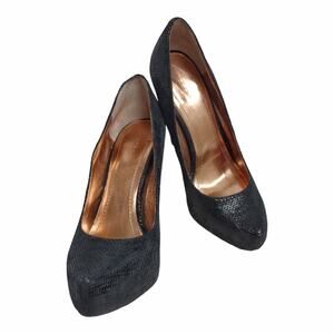 BCBG Black Faux Suede Snakeskin Stiletto Heels Size 8B Platform Holiday Sexy